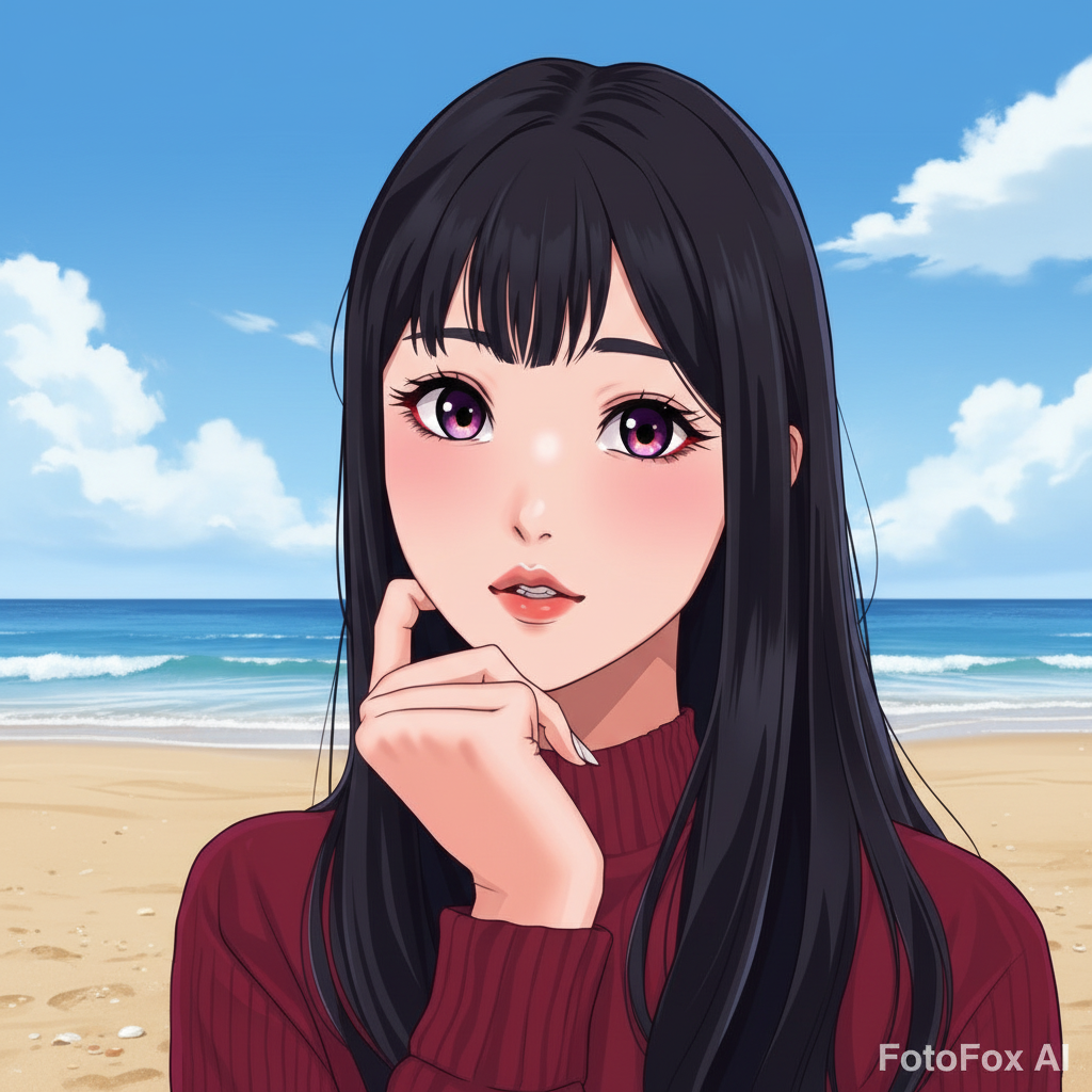 in a sandbeach with blue sky and ocean wave